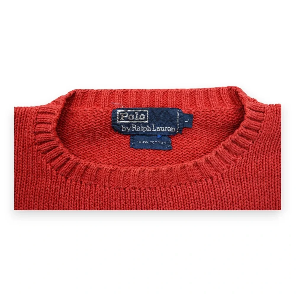 Vintage 90s Polo Ralph Lauren Sweatshirt Mens‎ Large Red Chunky Knit Crewneck
